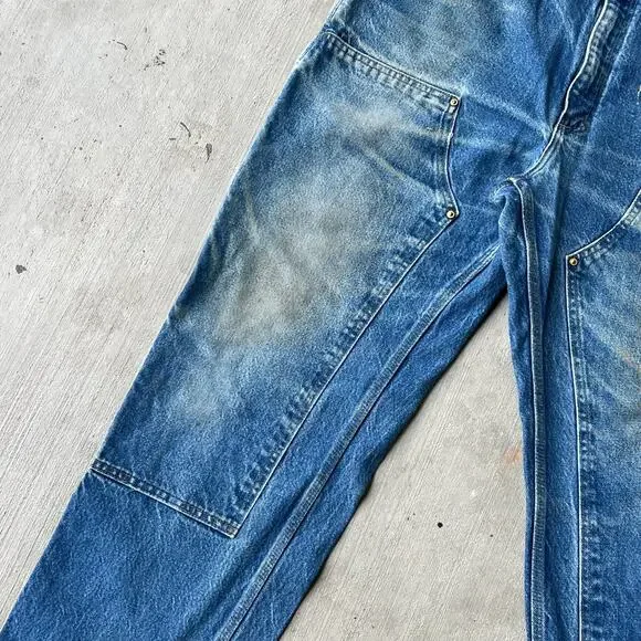 Carhartt faded denim blue jean double knee work wear carpenter pants - Picture 9 of 15